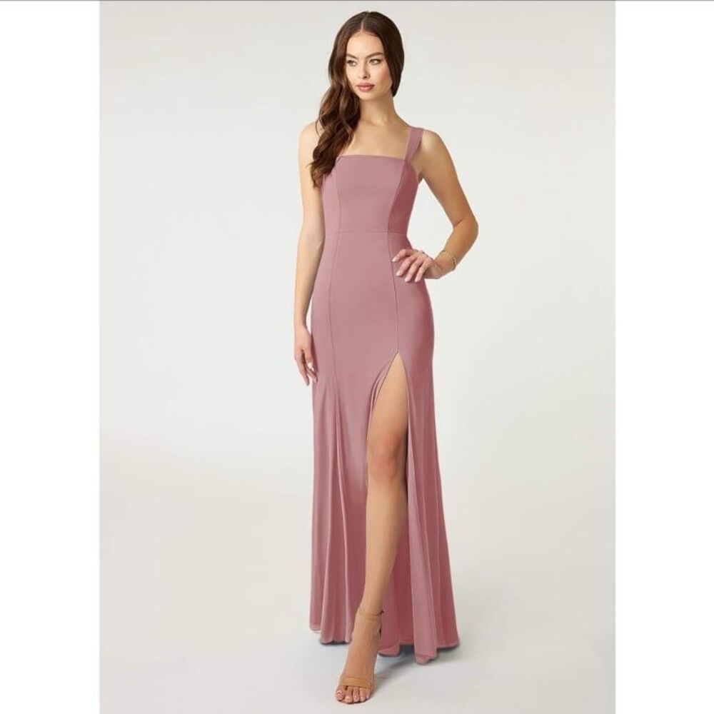 Azazie Alara Dusty Rose Sheath Side Slit Stretch Chiffon Dress Size A2